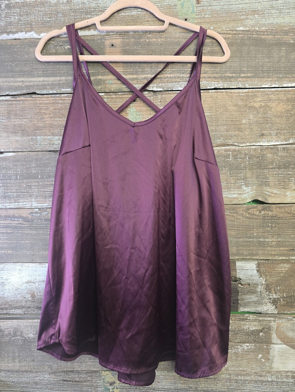 LulaRoe Plum Satin Crisscross Strappy Women's Tank Top, Size 2X